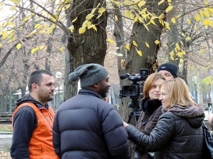 Our guides, David Lindo and Milan Ruzic, being interviewed by the local media.JPG